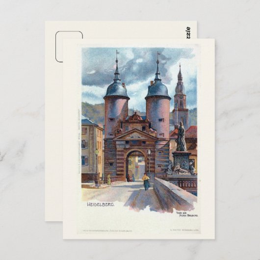  Litho Heidelberg Old Bridge Gate Briefkaart (Voorkant / Achterkant)