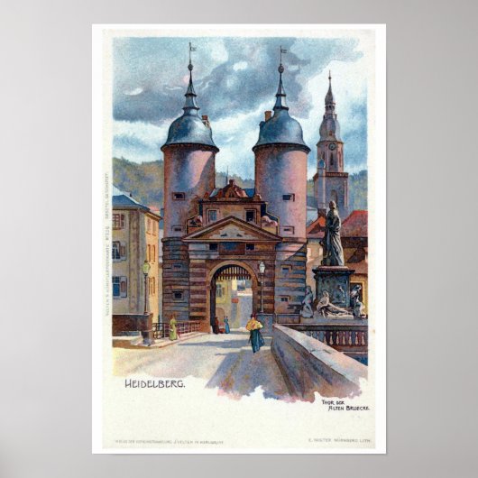 Litho Heidelberg Old Bridge Gate Poster (Voorkant)