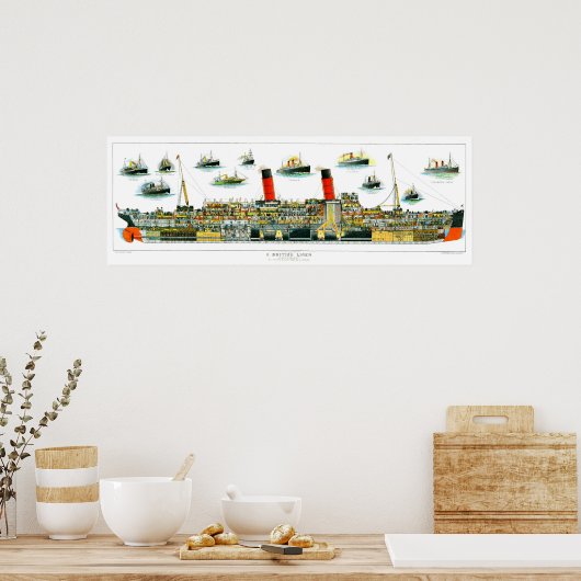  Lithograaf Britse Oceaan Liner RMS Caronia Poster (Keuken)