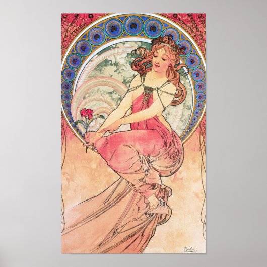 Lithograaf schilderen door Alphonse Mucha Poster (Voorkant)