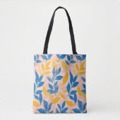 Lithografie Blauw, Geel en roze Botanische blad Tote Bag (Voorkant)