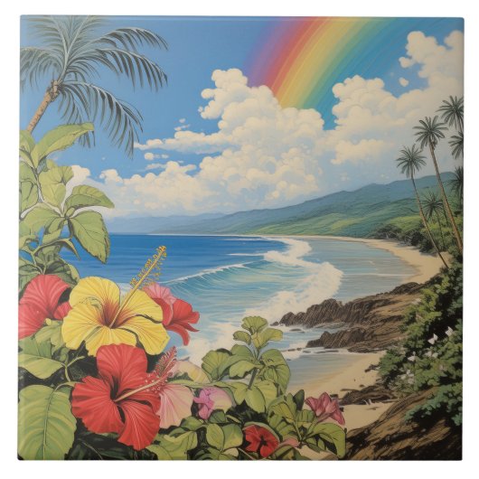 lithografie tropische kunst tegeltje (Voorkant)