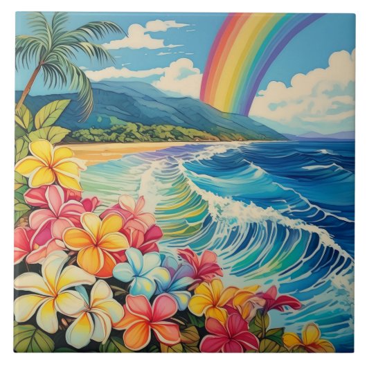  lithografie tropische kunst tegeltje (Voorkant)