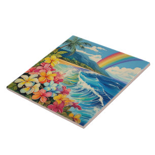 lithografie tropische kunst tegeltje