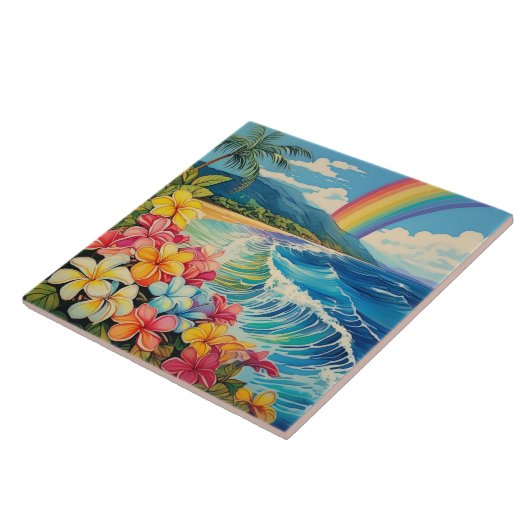  lithografie tropische kunst tegeltje (Zijkant)