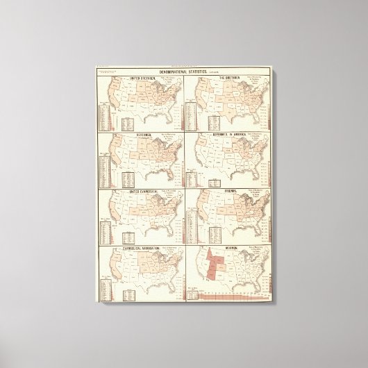 lithografische kaarten van denominatiestatistieken canvas afdruk (Voorkant)