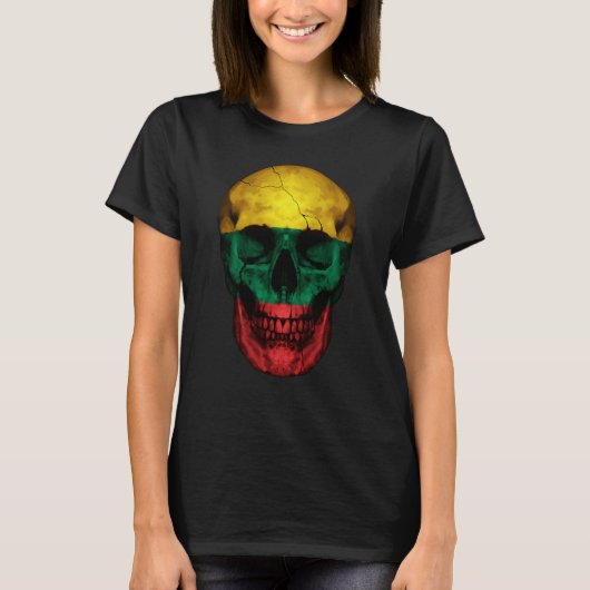 Lithuania Flag Skull Lithuanian Roots Proud Patrio T-shirt (Voorkant)
