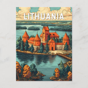 Lithuania Illustratie Reis Kunst Vintage Briefkaart