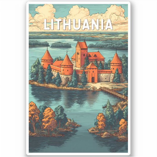 Lithuania Illustratie Reis Kunst Vintage Sticker (Voorkant)