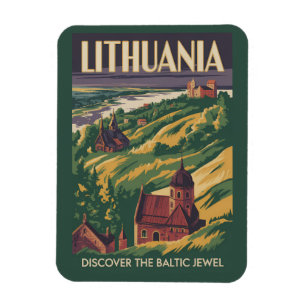 Lithuania Landschap Illustratie Reis Kunst Retro Magneet