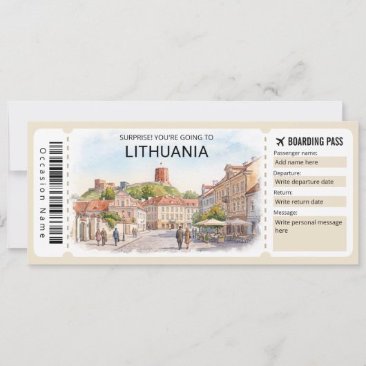 Lithuania Trip Boarding Pass Ticket Kaart (Voorkant)