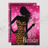 Litika Bombshell Sparkle Leopard 40th Birthday Kaart (Voorkant / Achterkant)