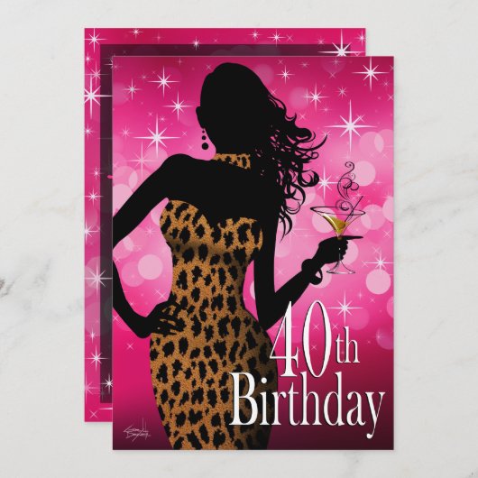 Litika Bombshell Sparkle Leopard 40th Birthday Kaart (Voorkant / Achterkant)