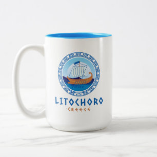 Litochoro, Griekenland Grieks scheepsontwerp Tweekleurige Koffiemok