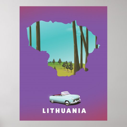 Litouwen geïllustreerde kaart reisposter poster (Voorkant)