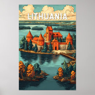 Litouwen Illustratie Reis Kunst Vintage Poster