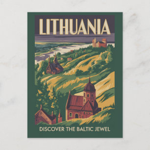 Litouwen Landschap Illustratie Reis Kunst Retro Briefkaart