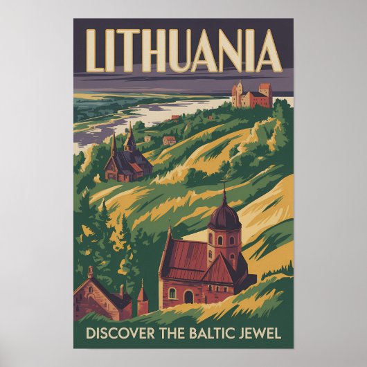 Litouwen Landschap Illustratie Reis Kunst Retro Poster (Voorkant)