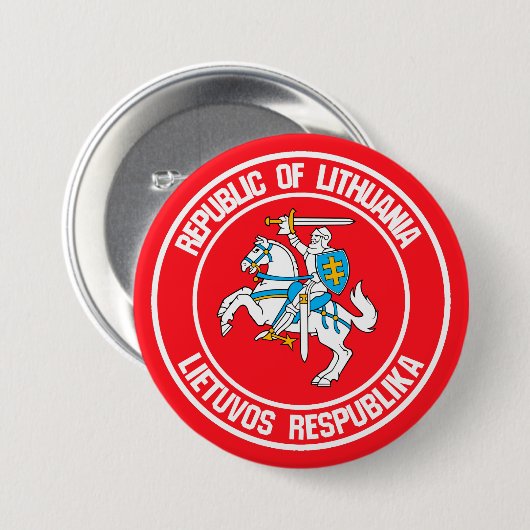Litouwen Round Emblem Ronde Button 7,6 Cm (Voorkant /achterkant)