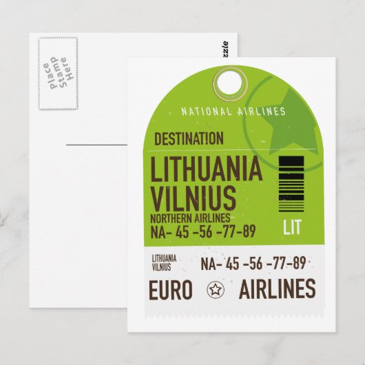 Litouwen Vilnius vliegticket Briefkaart (Voorkant / Achterkant)