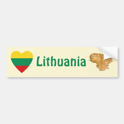 Litouwen Vlag Hart + Landkaart Bumpersticker (Voorkant)