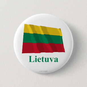 Litouwen Waving Flag met naam in Litouws Ronde Button 5,7 Cm