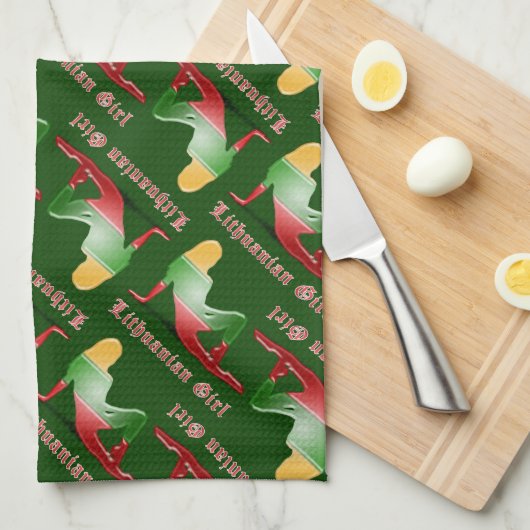 Litouws meisje Silhouette vlag Theedoek (Quarter Fold)