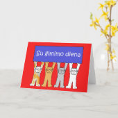 Litouwse Happy Birthday Cartoon Kaart (Gele Bloem)