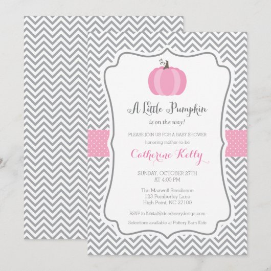 Litte Pumpkin Herfst Baby shower Invitation, Girl Kaart (Voorkant / Achterkant)