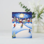 Litte Skiers Winter Folk Art Briefkaart (Staand voorkant)