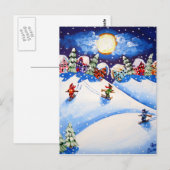 Litte Skiers Winter Folk Art Briefkaart (Voorkant / Achterkant)
