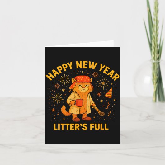 Litter’s Full Funny Cat Lovers Happy New Year Kaart (Voorkant)