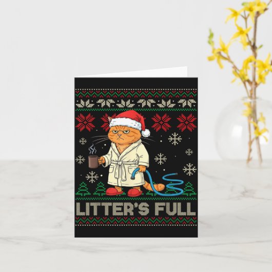 Litter’s Full Funny Cat Lovers Ugly Christmas Swea Kaart (Gele Bloem)