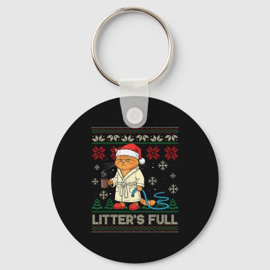 Litter’s Full Funny Cat Lovers Ugly Christmas Swea Sleutelhanger (Voorkant)