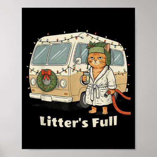 Litter's Full Christmas Cat, Funny Christmas Kitty Poster (Voorkant)