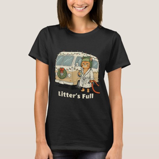 Litter's Full Christmas Cat, Funny Christmas Kitty T-shirt (Voorkant)