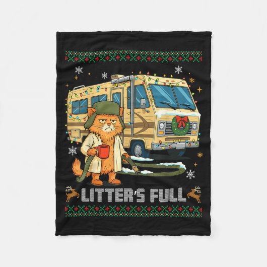 Litter's Full Funny Silly Cat Holding Coffee Meme  Fleece Deken (Voorkant)