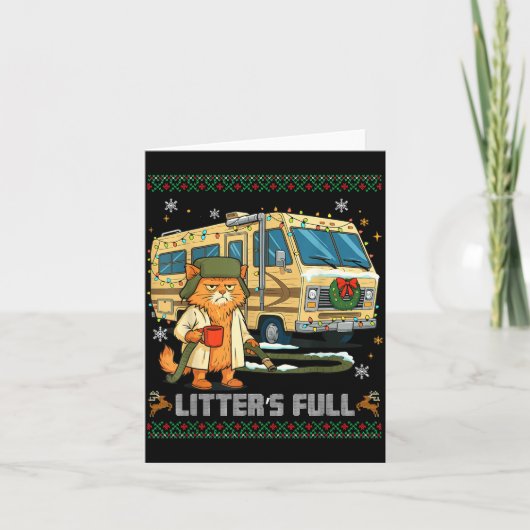 Litter's Full Funny Silly Cat Holding Coffee Meme  Kaart (Voorkant)