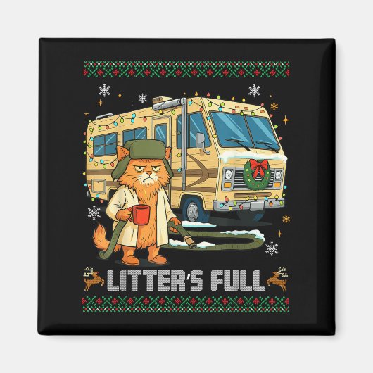 Litter's Full Funny Silly Cat Holding Coffee Meme  Magneet (Voorkant)