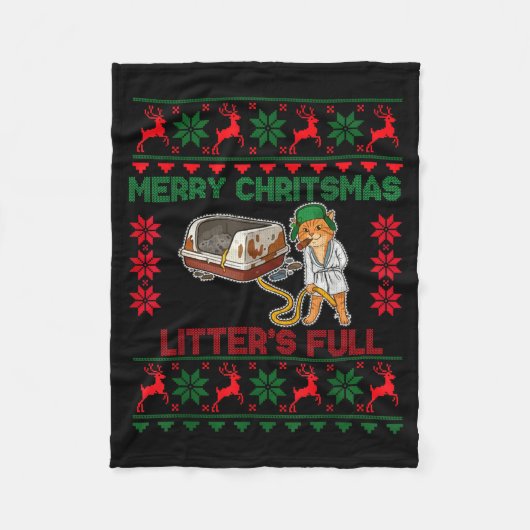 Litter's Full Merry Christmas Funny Cat Lover Ugly Fleece Deken (Voorkant)