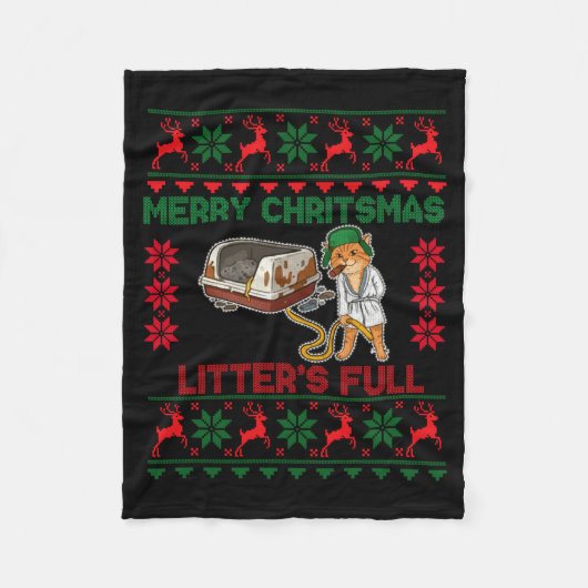 Litter's Full Merry Christmas Funny Cat Lover Ugly Fleece Deken (Voorkant)