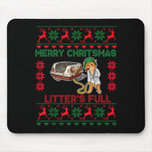 Litter's Full Merry Christmas Funny Cat Lover Ugly Muismat (Voorkant)