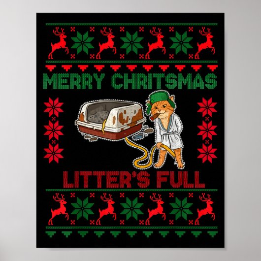 Litter's Full Merry Christmas Funny Cat Lover Ugly Poster (Voorkant)