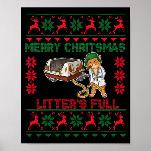Litter's Full Merry Christmas Funny Cat Lover Ugly Poster (Voorkant)