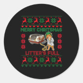 Litter's Full Merry Christmas Funny Cat Lover Ugly Ronde Sticker (Voorkant)