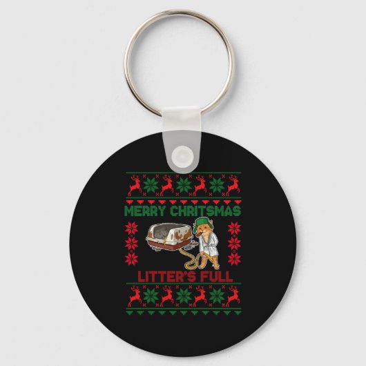 Litter's Full Merry Christmas Funny Cat Lover Ugly Sleutelhanger (Voorkant)