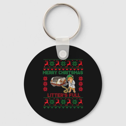 Litter's Full Merry Christmas Funny Cat Lover Ugly Sleutelhanger (Voorkant)