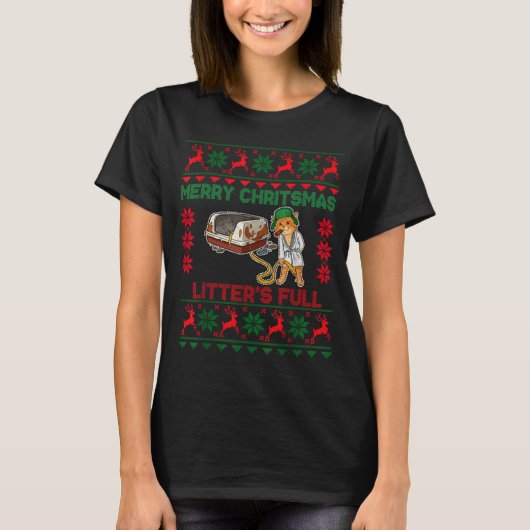 Litter's Full Merry Christmas Funny Cat Lover Ugly T-shirt (Voorkant)