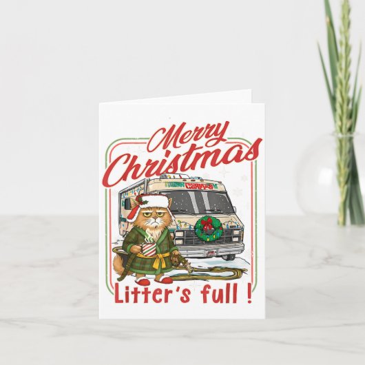 Litter's Full Merry Christmas Funny Cat Lovers Hol Kaart (Voorkant)