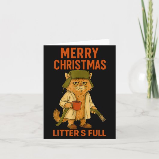 Litter's Full Merry Christmas Funny Cat Lovers Hol Kaart (Voorkant)